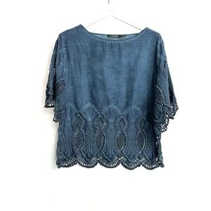 ⭐️💲DROP⭐️  RL Indigo Top with embroidery